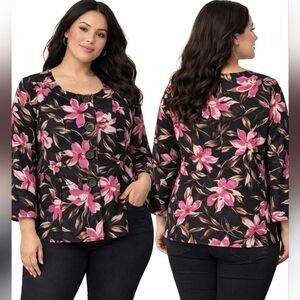 Nwt Trenz Theresa Renz Silk Rayon Blazer Jacket Floral Print Plus Size Vintage